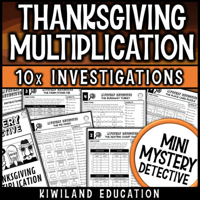 Thanksgiving multiplication facts worksheets for 3rd, 4th and 5th grade math, ten no prep cases