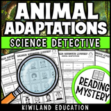 Grade 4–6 reading activity featuring animal survival strategies in different habitats