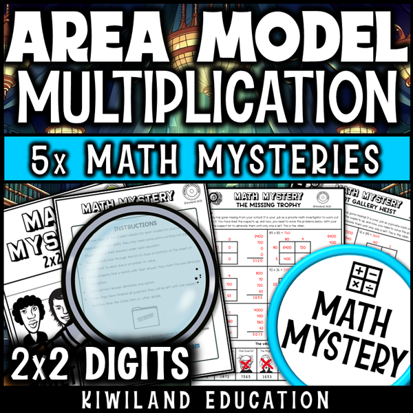 Student solving a math mystery with box method multiplication