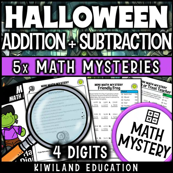 Mystery story math puzzle featuring ghosts and zombies for fall math review