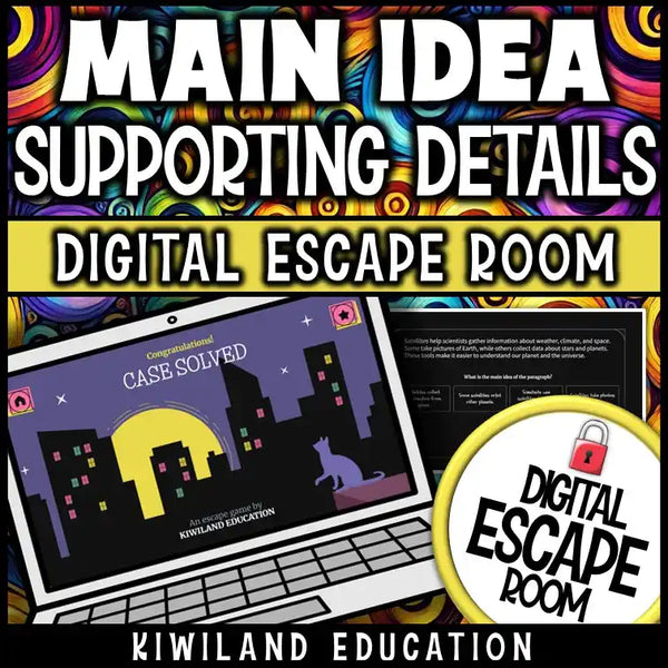 Main idea and supporting details digital escape room for grades 4–6
