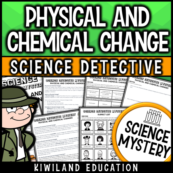 Printable reading mystery activity on physical and chemical changes for middle school science
