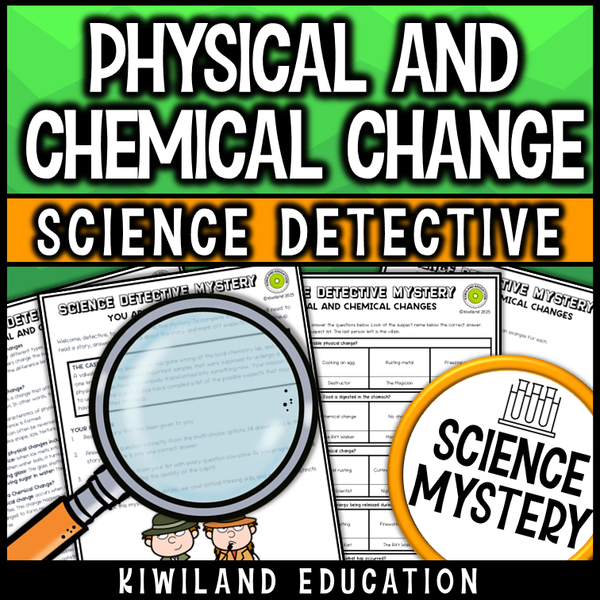 Suspect line-up from physical and chemical changes science mystery for grades 7–9