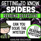 Printable spider comprehension activity with open-ended questions and word search
