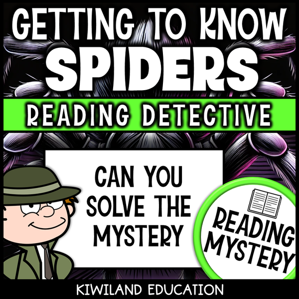 Printable spider comprehension activity with open-ended questions and word search