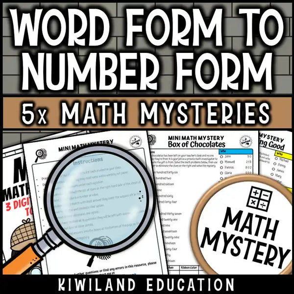 Printable math mystery with number form recognition and place value clues