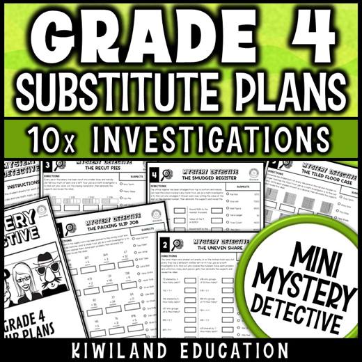 Grade 4 emergency substitute plans with ten self-checking detective investigations