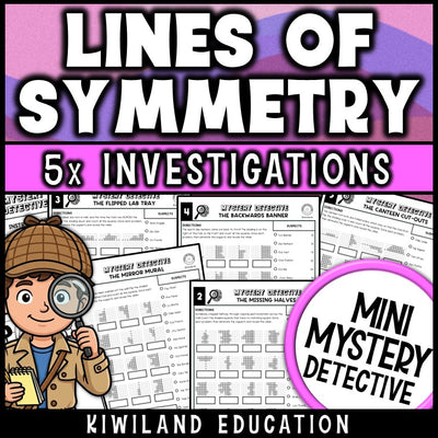 Lines of symmetry complete the figure mystery detective geometry worksheets grade 3-4