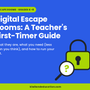 Digital Escape Rooms: A Teacher's First-Timer Guide — Kiwiland Education graphic with a padlock and magnifying glass, for no-prep digital escape room classroom activities, Grades K to 8.