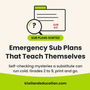 Emergency Sub Plans That Teach Themselves — Kiwiland Education graphic with a sub-kit folder and magnifying glass, self-checking mystery worksheets for Grades 2 to 9.