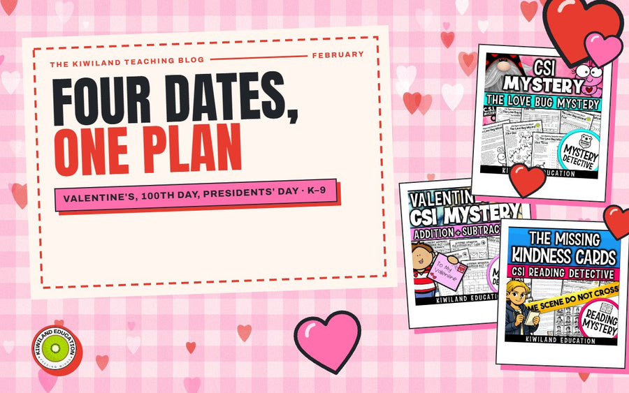 February Activities That Still Teach: Groundhog Day, the 100th Day, Valentine's Day and Presidents' Day: Kiwiland Teaching Blog cover