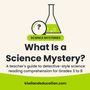 What Is a Science Mystery — Kiwiland Education blog graphic with a science flask and magnifying glass, for detective-style science reading comprehension in Grades 3 to 8.