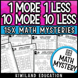 1 more 1 less 10 more 10 less math mystery worksheets for grades 1-2