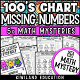 100s chart missing numbers within 100 Monster Math Mystery for Kindergarten, 1st and 2nd grade - no-prep printable