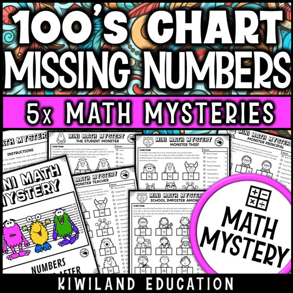 100s chart missing numbers within 100 Monster Math Mystery for Kindergarten, 1st and 2nd grade - no-prep printable