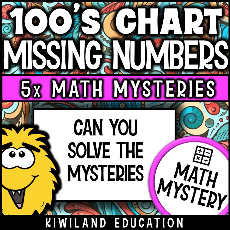 No-prep printable Monster Math Mystery - missing numbers within 100 on a hundreds chart for homework and early finishers grades K-2