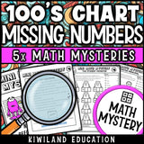 Missing numbers within 100 hundreds chart Math Mystery sample worksheet grades K-2 - self-checking monster math centers activity