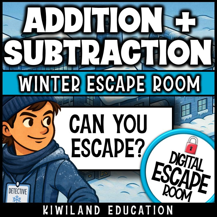 No-prep winter 2-digit addition and subtraction escape room activity grades 2 to 4
