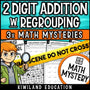 Back-to-school 2-digit addition with regrouping Math Mystery worksheets, detective cover grades 1-3