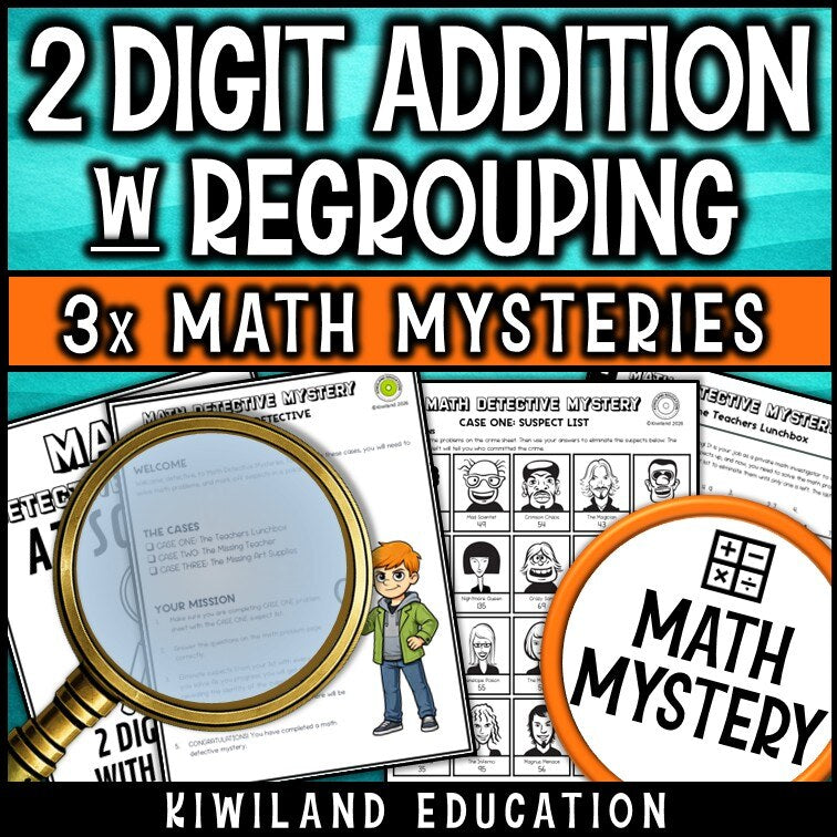 Can you solve the mystery, printable back-to-school 2-digit addition activity