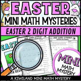 Printable self-checking Easter addition with regrouping Math Mystery worksheets for 1st-3rd grade math centers