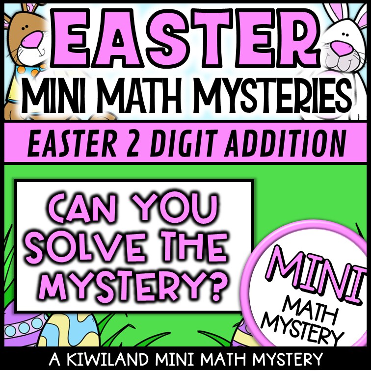 Easter 2-digit addition with regrouping Math Mystery activity, printable homework and early finisher task grades 1-3