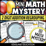 New Year themed 2-digit addition practice worksheet, no-prep Math Mystery morning work for grades 1-3
