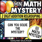New Year 2-digit addition with regrouping Math Mystery activity, printable homework and early finisher task grades 1-3