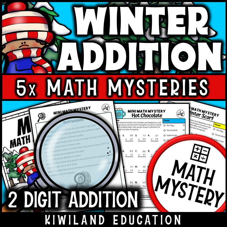 Sample 2-digit addition worksheet, the Hot Chocolate winter mystery case
