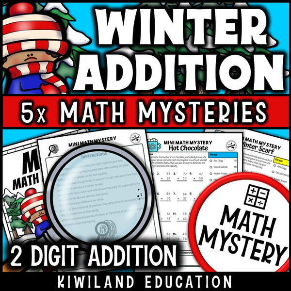 Sample 2-digit addition worksheet, the Hot Chocolate winter mystery case
