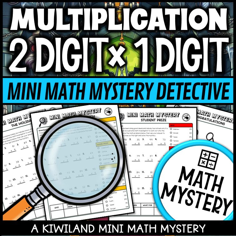 Suspect-elimination multiplication worksheet page for practising 2-digit by 1-digit facts