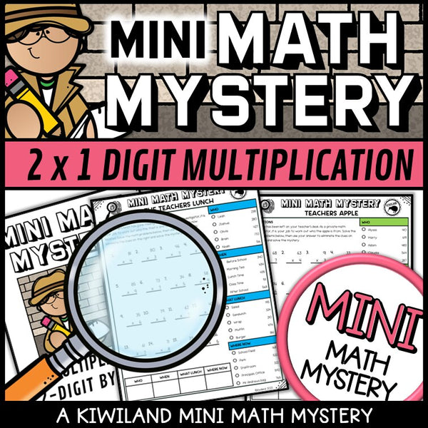 Sample 2-digit by 1-digit multiplication worksheet, the Teacher's Lunch mystery case