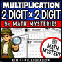 2-digit by 2-digit multiplication Math Mystery worksheets, detective cover for grades 4-6