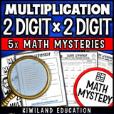 Sample 2-digit by 2-digit multiplication worksheet, the Case of the Missing iPhone detective page