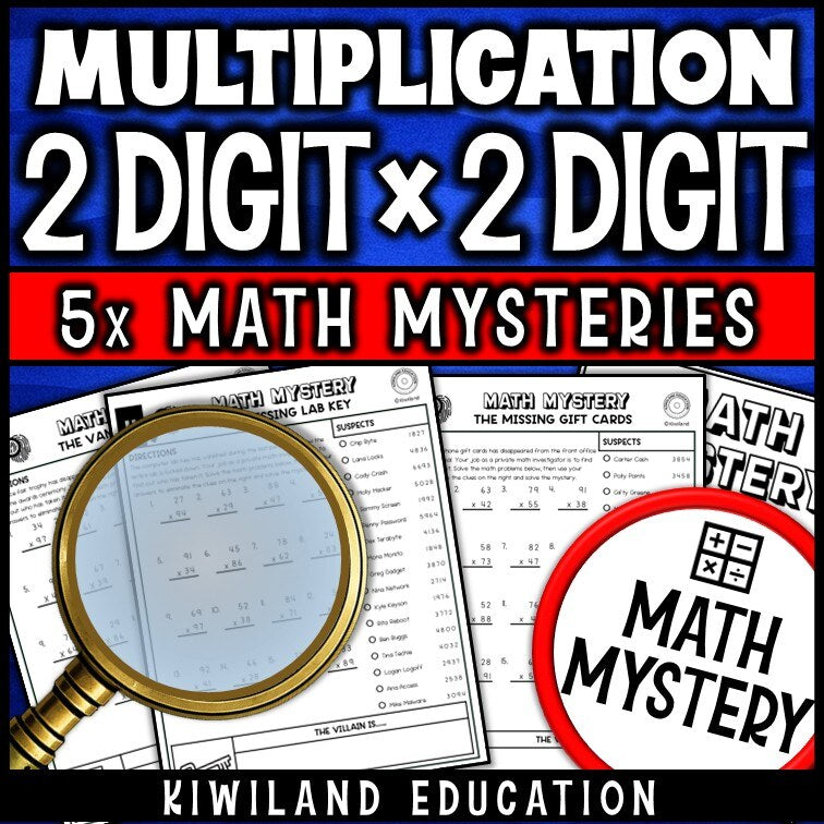 Suspect-elimination page for practising 2-digit by 2-digit multiplication facts