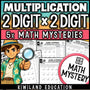2-digit by 2-digit multiplication summer math mystery worksheets with detective theme