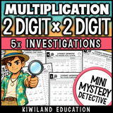 2-digit by 2-digit multiplication summer mystery detective