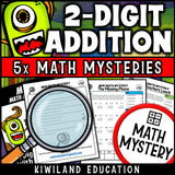 Printable math mystery activity for 2-digit addition with regrouping