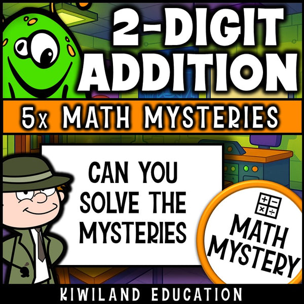 Fun math mystery printables to practice 2-digit addition in the classroom