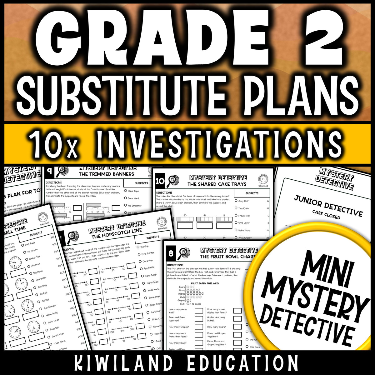 2nd grade sub plans math telling time graphs measuring mystery detective