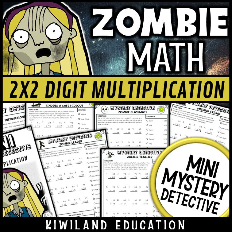 2x2 digit multiplication worksheets 4th 5th grade zombie theme