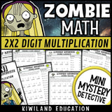 2x2 digit multiplication worksheets 4th 5th grade zombie theme