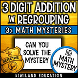 No-prep printable Back to School Math Detective Mystery - 3-digit addition with regrouping for homework and early finishers grades 2-4