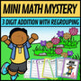 Spring 3-digit addition with regrouping Mini Math Mystery worksheets, detective cover grades 2-4