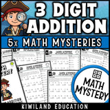 3-digit addition with regrouping worksheets for 3rd grade, pirate math mystery pack