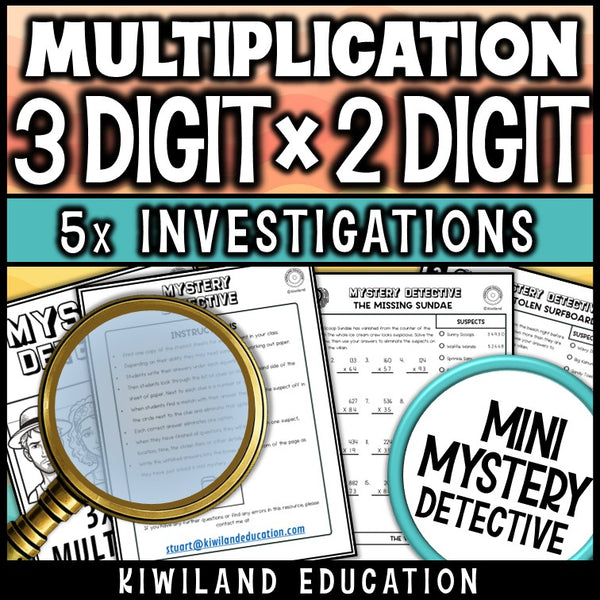 3-digit multiplication detective worksheets math centers
