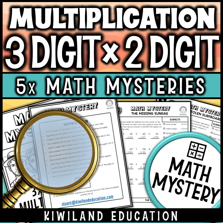 3-digit multiplication detective activity with printable student instructions for math centers