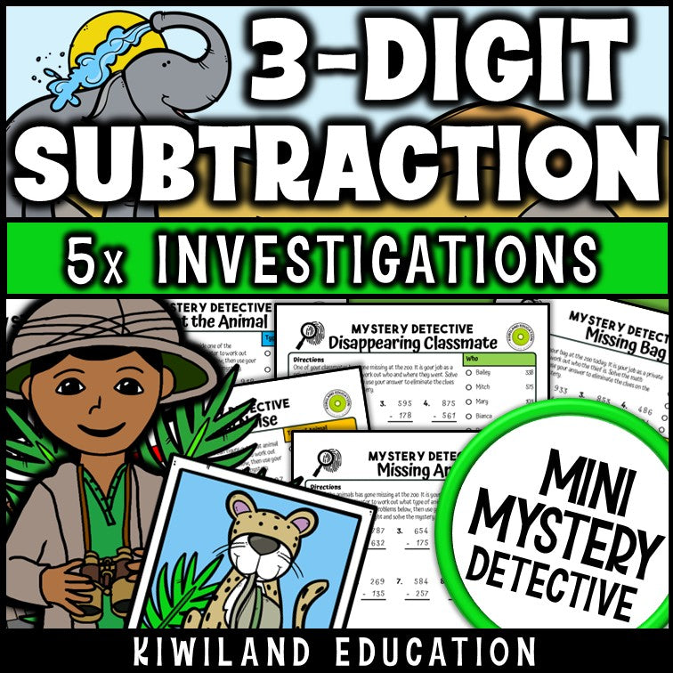 3-digit subtraction with regrouping worksheets 2nd 3rd grade zoo theme