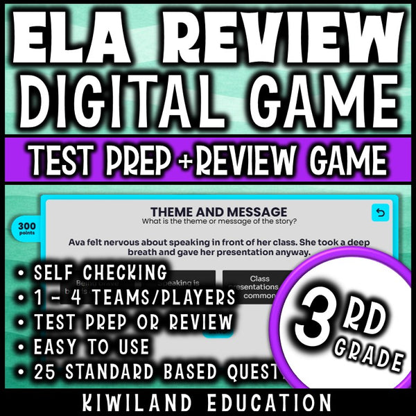 No-prep digital Jeopardy reading and language review game for grade 3