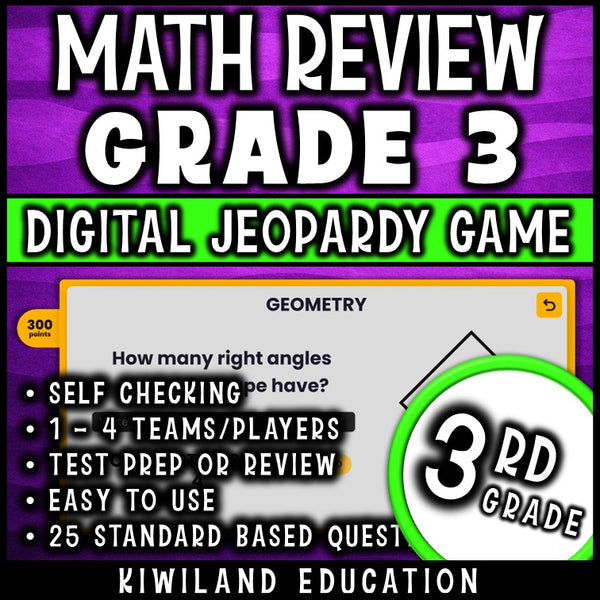 No-prep digital Jeopardy math review game for grade 3